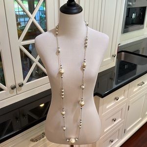Tiny beaded chain large baroque pearls ~Long Or Double Strand Necklace ~ Silver